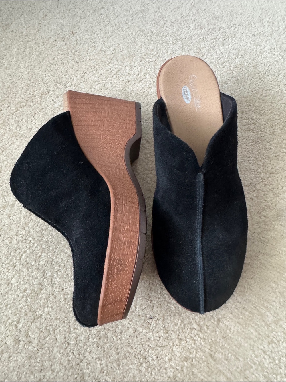 Black Suede Wedge Mules - Dr. Scholls